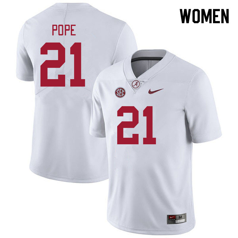 Women #21 Jake Pope Alabama Crimson Tide College Footabll Jerseys Stitched-White